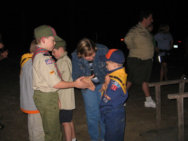James receives his new neckerchief
at Lake Fairfax year-end cub scout picnic
May, 2006
