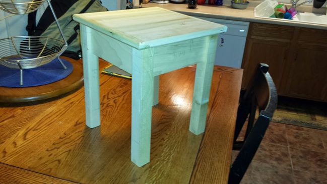 Small outdoor table
mortise and tenon apron and legs, rabbeted slat top
