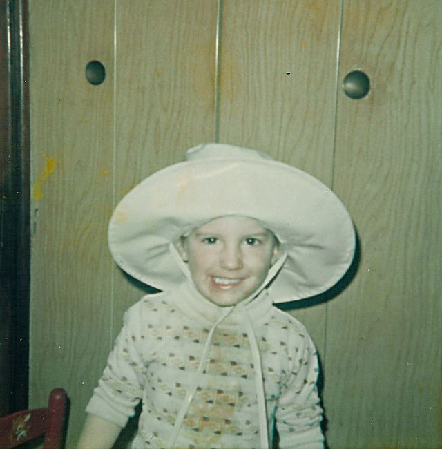 Mike in Mom's rain hat
around 1976
Keywords: Mike
