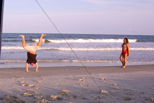 Ron doing cartwheels
on the beach, Kure Beach, NC
